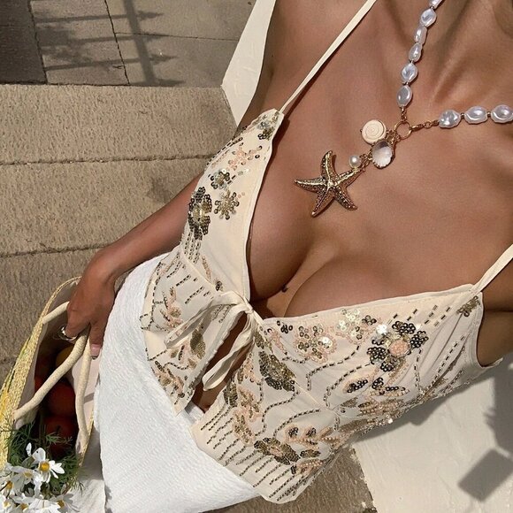 Multicolor Boho Women's Sequin Embroidered Camisole Tank Top - Picture 2 of 9